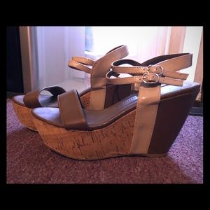 Tan and brown platform sandals